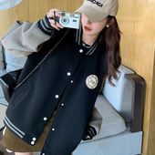 刺绣加绒加厚美式 加厚宽松情侣夹克卫衣批发 复古棒球服外套女冬季