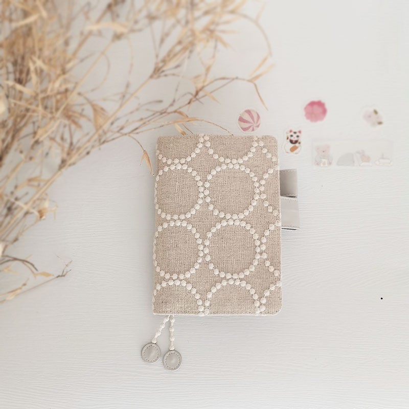 日系棉麻刺绣手账封面A6A5余白一日一页书衣P手工定制hobo书皮