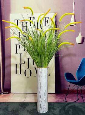 创意仿真狗尾巴草干花客厅落地装饰假花电视柜玄关居家绿色摆设花