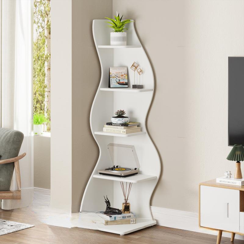 转角置物架书架客厅落地式室内简约储物收纳角柜角落架子白色木