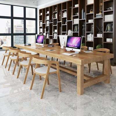 美式工业风实木办公桌会议室大型商议会议桌职员工作长条办公桌