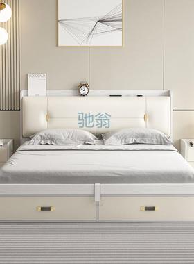 fLE白色轻奢气动高箱储物床现代简约卧室收纳小户型1.2米1.8米双