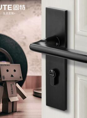固特门锁室内家用房门锁卧室黑色门把手静音分体锁通用型磁吸锁具