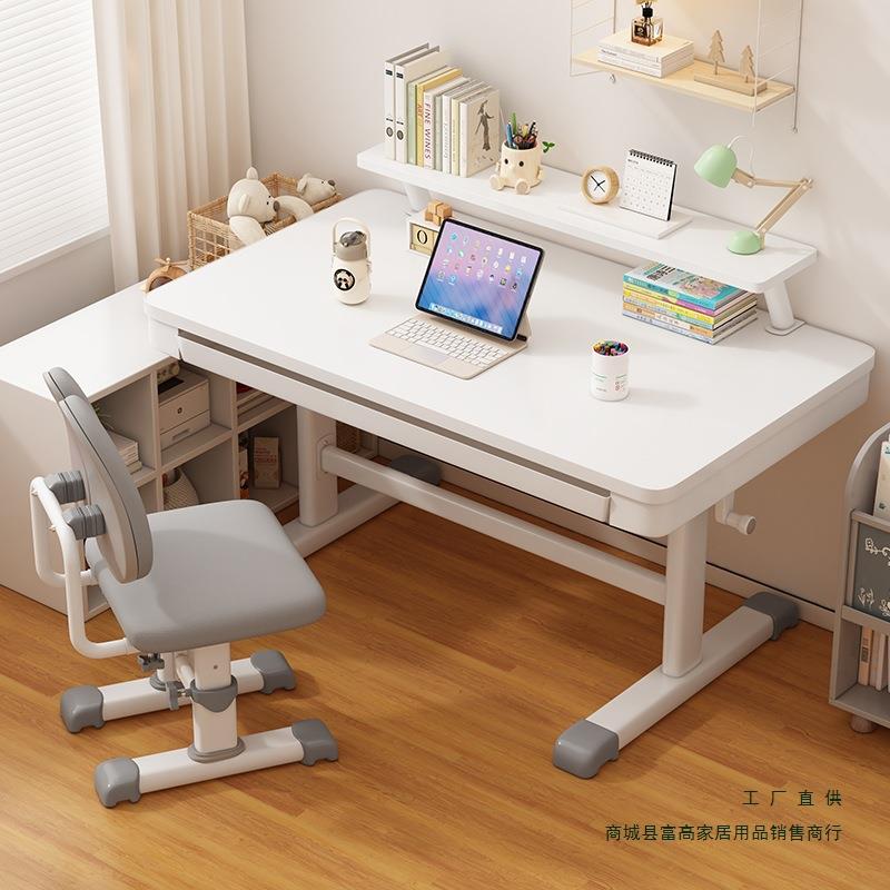 2025新款儿童学习桌小学生书桌家用升降写字桌椅套装手摇桌子