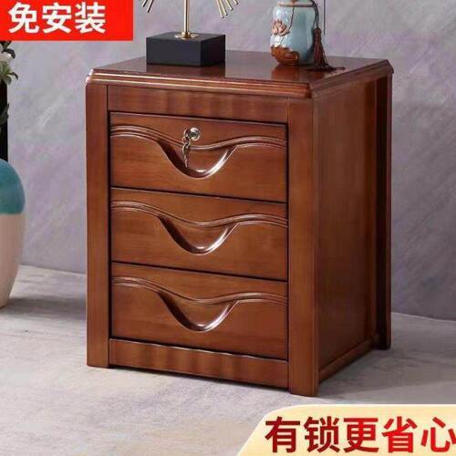 2023新款床头柜实木带锁收纳储物60高卧室家用小柜子