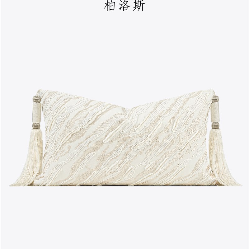 宝洛斯云a封南阳旧钱风格灰白色绣花云纹腰枕沙发靠垫套