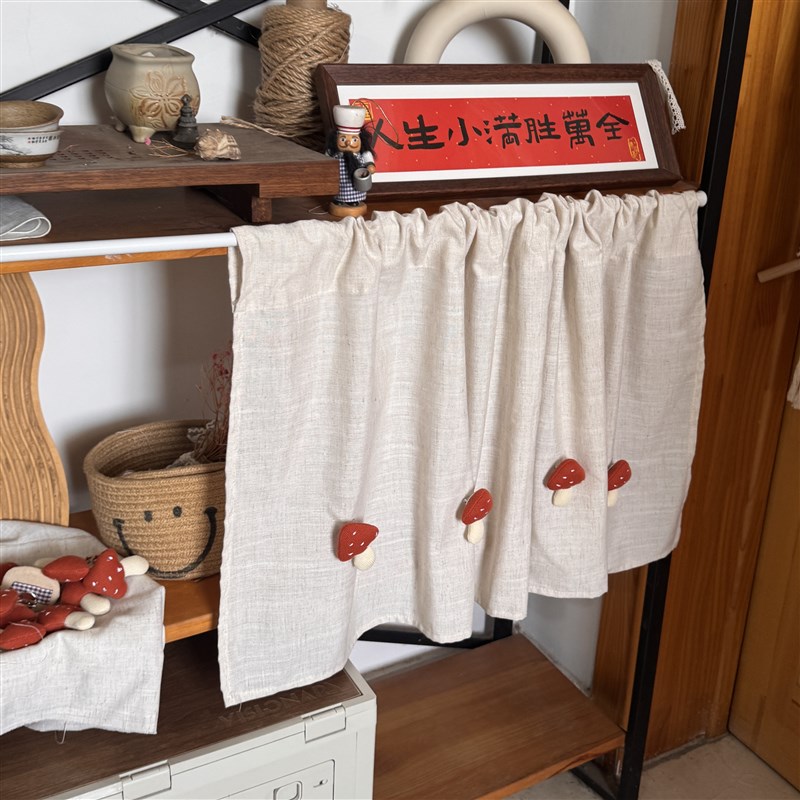 窗帘遮光帘子遮挡帘免打孔t穿杆短门帘柜子遮挡小窗帘遮丑半门帘