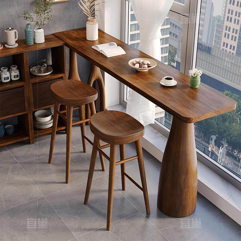 北欧实木吧台桌小户型餐桌书桌茶桌简约休闲长条高脚桌家用阳台桌