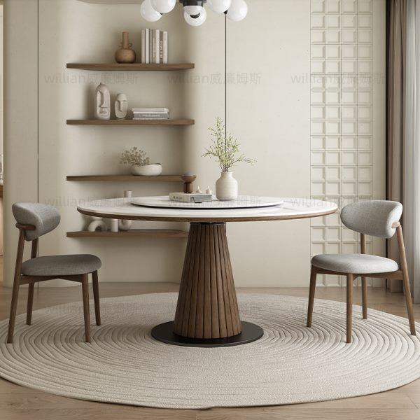 白蜡木岩板实木圆形餐桌带转盘家用大小户型现代简约洽谈桌餐桌椅,住宅家具,岩板餐桌,淘宝优惠券,粉丝福利购,淘宝优惠卷
