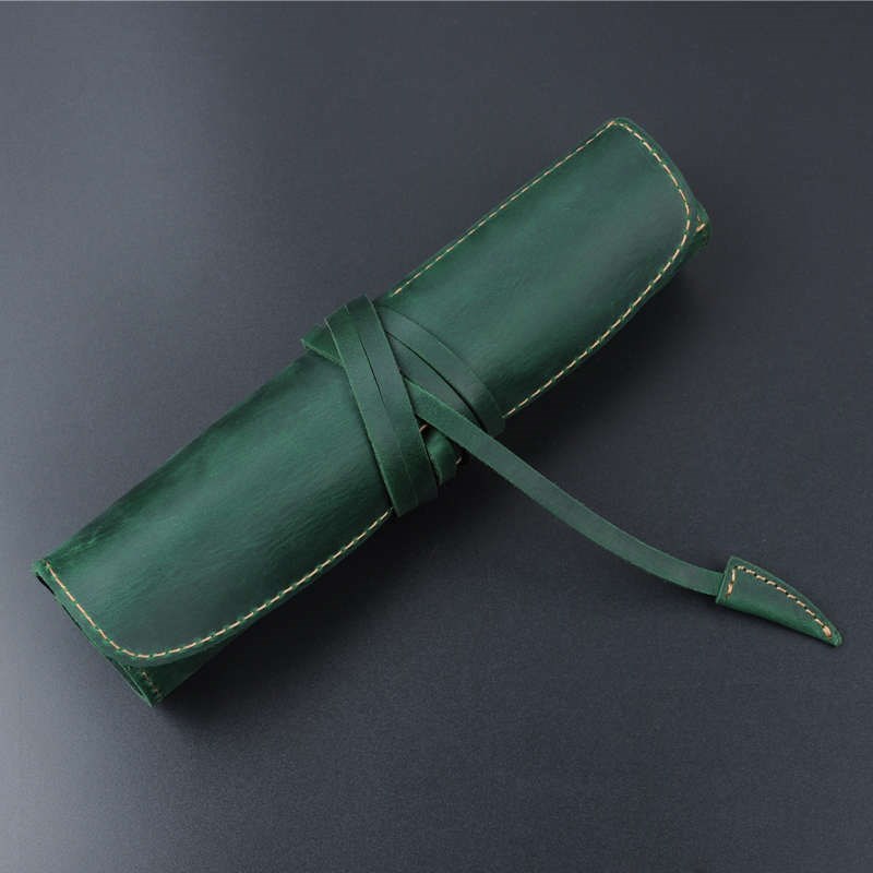 头层牛皮卷帘笔套疯马牛皮覆古风B格牛皮拉炼大容量笔袋厚牛皮包