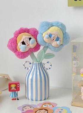 哭娃花束花瓶cryba花朵蓝色条纹双耳陶瓷创意居装饰摆件