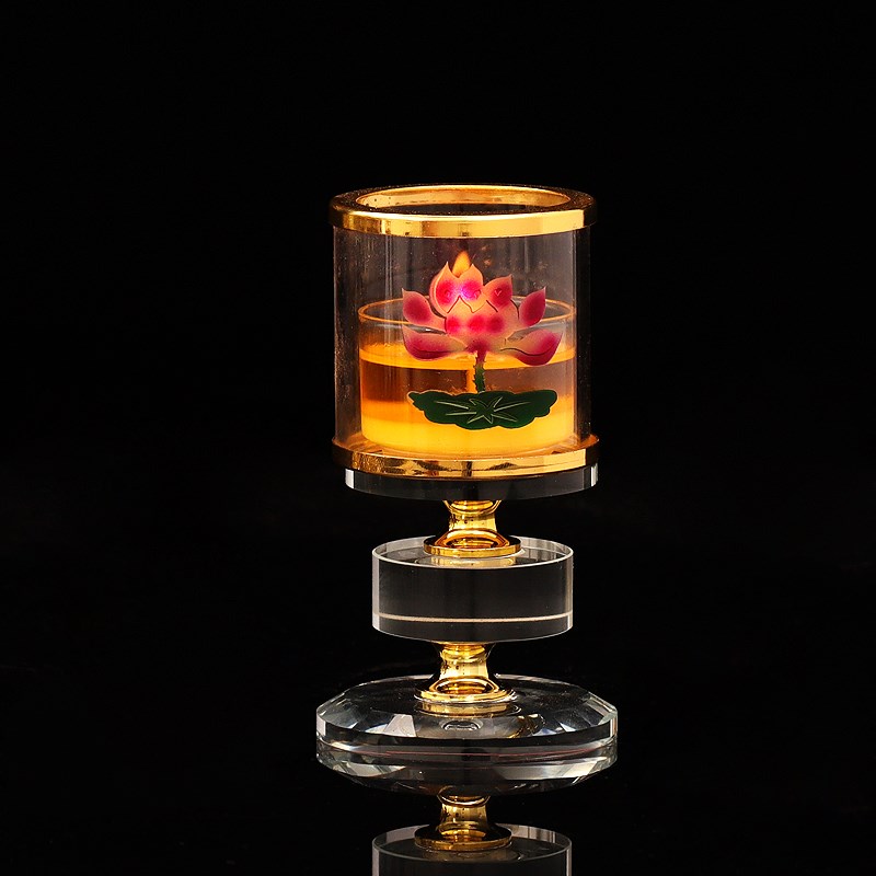 水晶莲花酥油灯j座大悲咒心经灯座带防风罩蜡烛台供灯架佛具用品