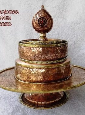 纯铜小曼扎 擦盘约10cm尼泊尔进口紫铜曼茶 红铜八吉祥手工曼扎盘