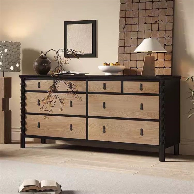 法式复古实木八斗柜中p古风斗柜梳妆台一体靠墙家用客厅卧室收纳