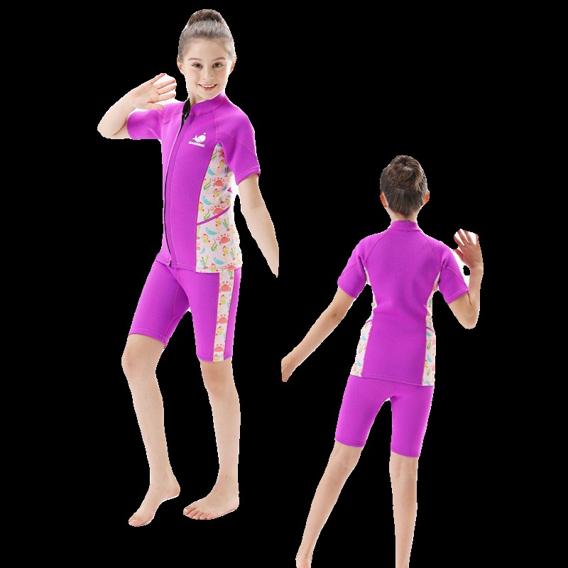 新款儿童连体潜水服长袖男童女孩保暖防晒分体训练游泳衣帆船泳装