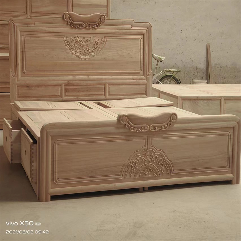1.5榆木双人床实木床储物高箱主卧榻榻米卧婚床150仿古明清古典