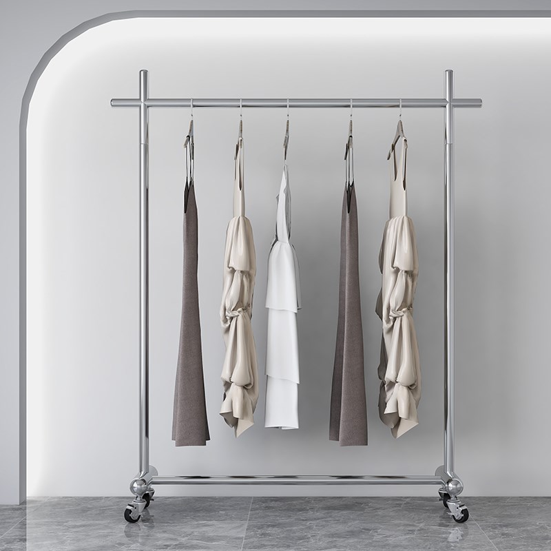不锈钢落地式男女服装专用衣架货架移动挂衣晾晒衣架子带轮可定制