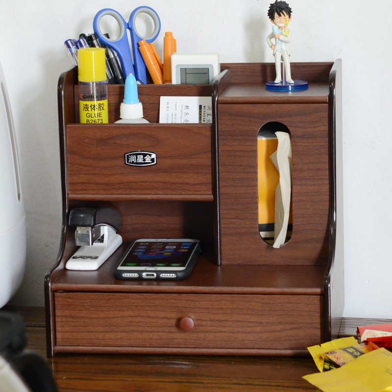 桌面整理盒抽屉式办公室文具笔收纳盒学生杂物简约纸巾化妆置物架