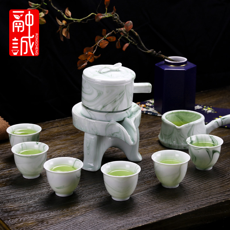 陶瓷功夫茶具套装家用懒人泡茶半全自动出水石磨冲茶器茶壶茶杯