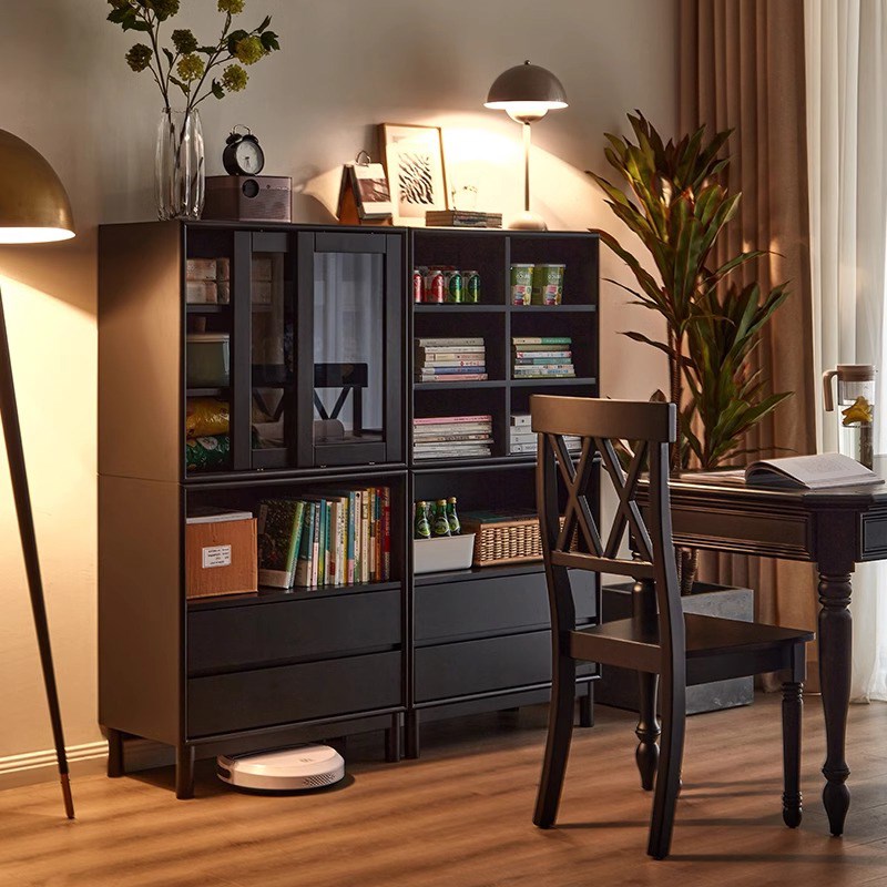 美式实木组合柜黑色模块化简约储物书柜书架置物柜收纳矮柜展示柜