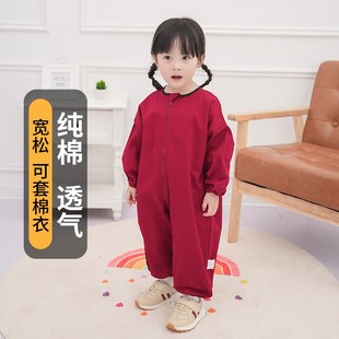 宝宝连体罩衣纯棉爬爬服户外女婴儿爬行服防脏护衣男宝拖地春秋冬