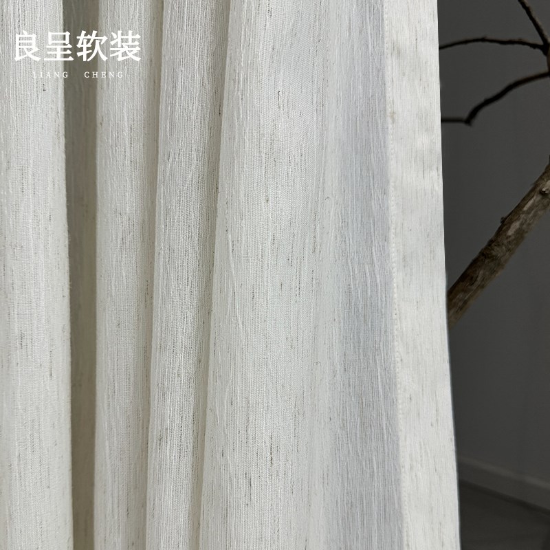 亚麻扶风纱透光不透人纱帘中古风原木风侘寂窗帘客厅阳台黑边窗纱