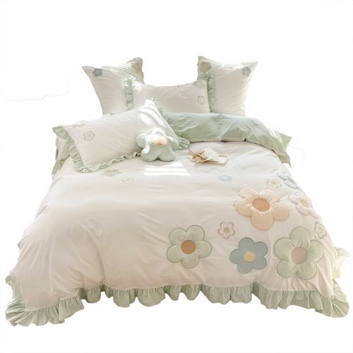 公主风纯棉四件套全棉床单被套ins风高档床上用品女孩三件套夏季