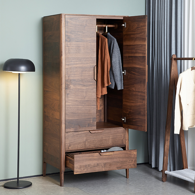 北美黑胡桃木实木衣柜原木全实木大衣柜组合整体衣柜两门衣橱柜子