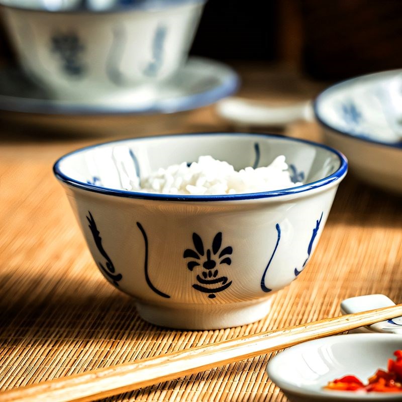 青花瓷老式碗吃饭的碗家用汤碗特别好看的饭碗糖水甜品碗陶瓷餐具