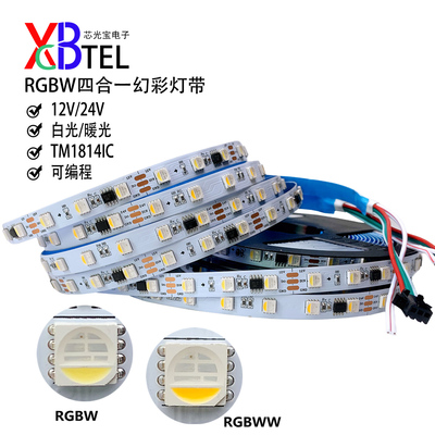 LED灯带12vTM1814高亮幻彩跑马变色七彩白光RGBW智能U程式设计柔