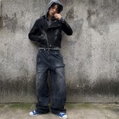 裤 Tiesake 双膝水洗破坏做旧解构直筒宽松vintage工装 男女