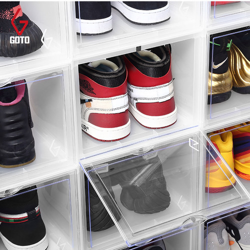 GOTO篮球鞋收纳透明鞋盒防氧化鞋架柜亚克力收藏网红展示磁吸鞋墙