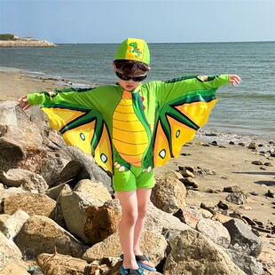 防晒恐龙游泳衣小男孩宝宝海边度假连体泳装 男童泳衣新款 儿童长袖