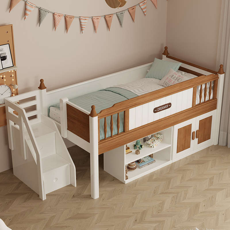 实木儿童床男孩单人床带护栏小户型男童多功能婴儿床1.2米半高床