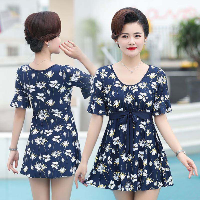 加肥加大游泳衣女款中老年妈妈大码胖MM连体遮肚显瘦温泉泳装女士