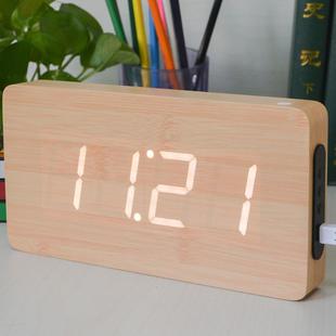 LED木头钟温度声控功能客挂室厅卧墙面钟遥控电SLT 6016子闹钟