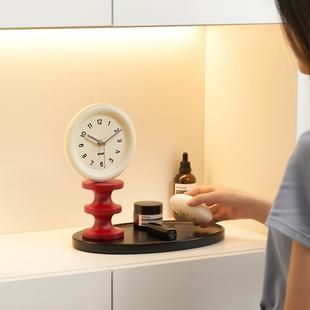 owzoTYOS374om屋家饰居奶油风客厅桌面时钟准摆件玄关座钟托盘电