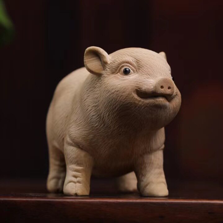 小叶黄杨木雕雕刻可爱猪手把件文玩实木动物摆件工艺品猪生肖摆件
