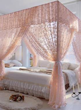 法浪式漫主风加YJB厚蕾丝轻奢宫蚊帐卧室落地加密欧公廷式床幔家