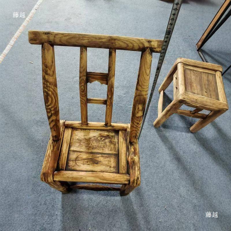 农村旧家具老式榆木椅子小板凳怀旧老物件靠背椅凳子复古摆件道具