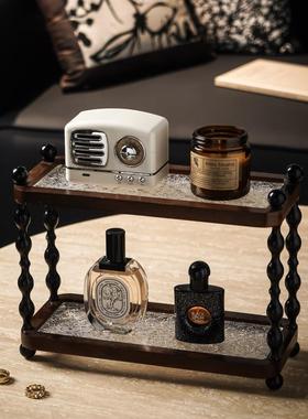 复IRJ古风实木相双品层置物架质思木面灰边置物托盘轻奢桌双层收
