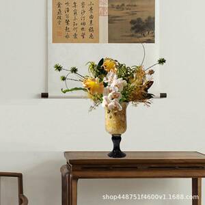 中古仿花艺板间餐桌电视样摆放复古肌理高脚花瓶花束真1490桌柜面