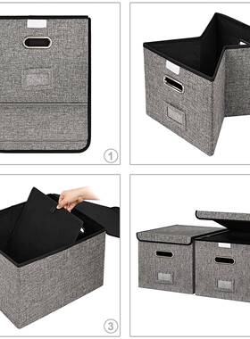 灰色布艺文件带盖防手提加厚收纳箱桌文件整盒YS-S201理盒分类面