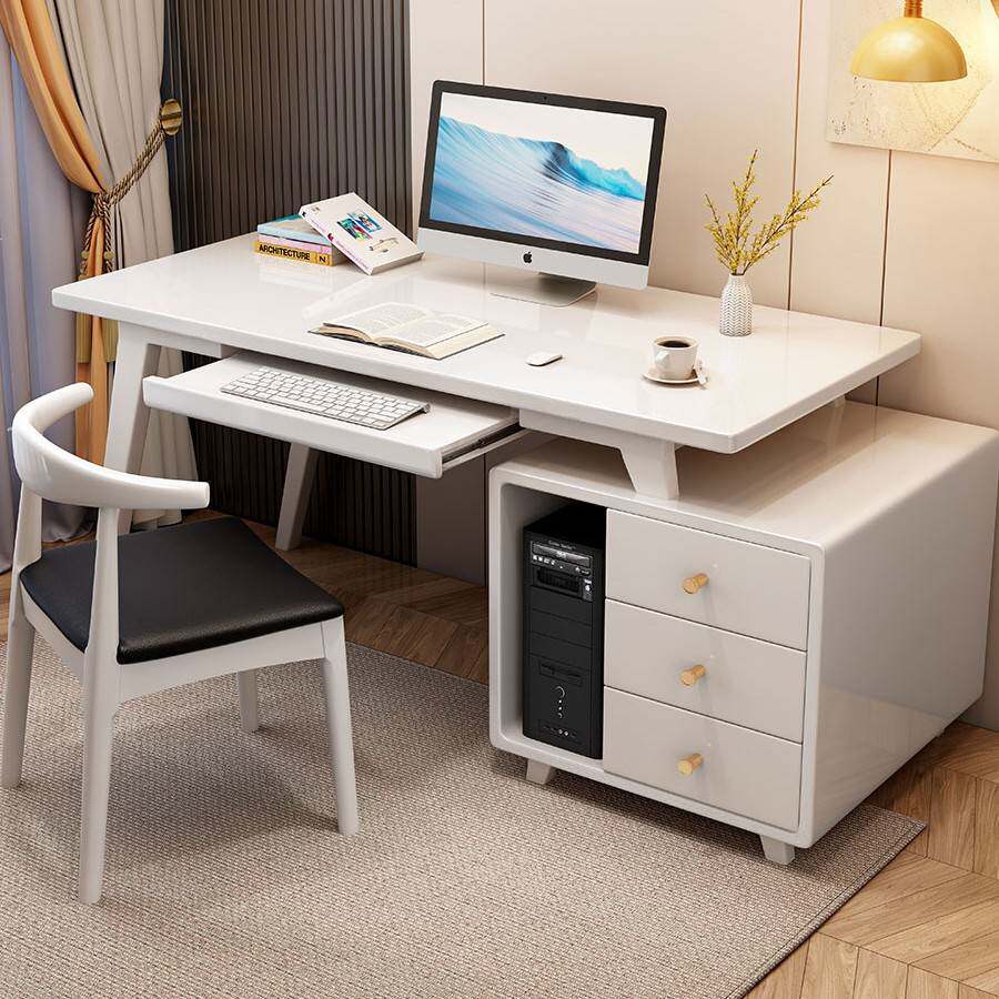 实木书桌书柜一体组合现代简约伸缩卧室家用带键盘办公台式电脑桌