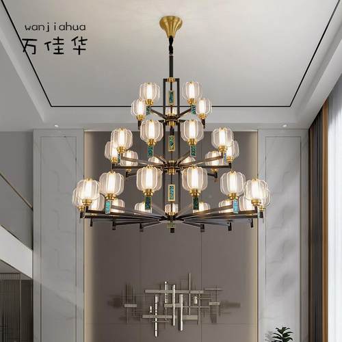 复式式楼大吊灯全铜新中中国楼风客厅铜灯现中913代式别墅中楼大