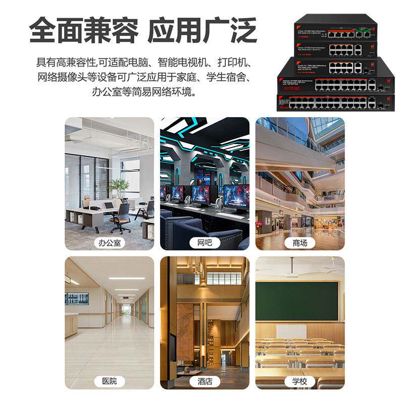 24路标准POE交换机千兆百兆SFP光口交换机网络供电65W端口防雷4KV