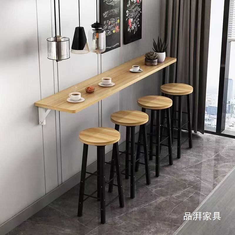壁挂折叠桌靠墙折叠餐桌长条窄桌置物架连壁折叠餐桌加厚吧台桌椅