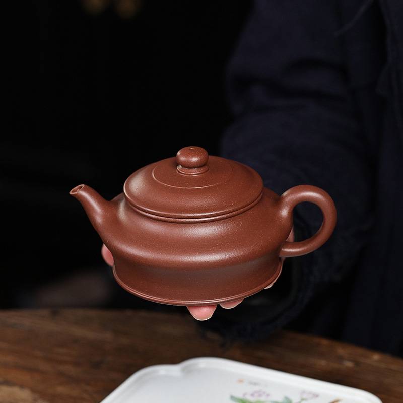 原矿宜兴紫砂壶传统泡茶壶底槽清笑樱壶虚扁壶家用泡茶壶茶具