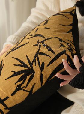 式复古流长腰枕新竹叶豹MGD纹长条客厅苏沙中发靠枕床头长靠垫可