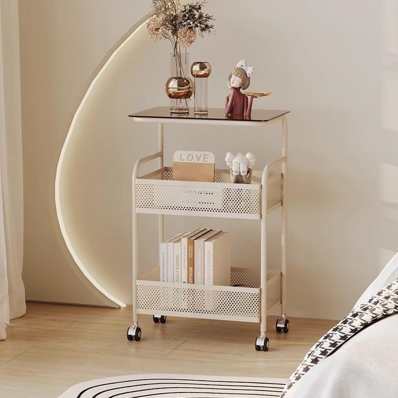 奶油风卧室床头边几可移动客沙创意小NYFZWJ04推车置物架边玻璃发